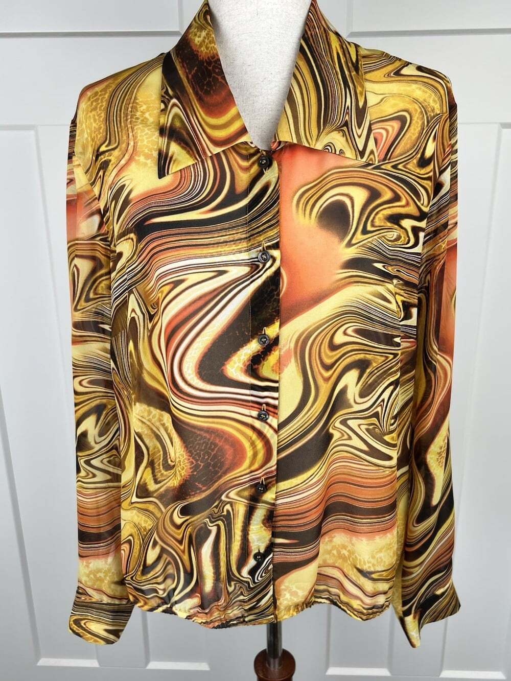 Escada Silk Blouse Womens EU 42 US 12 Retro Abstract Print Scarf Old Money